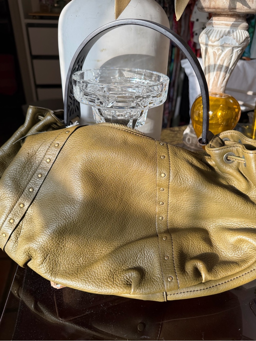 Adrienne Vittadini Athina Jungle Green Leather Hobo Bag NWT $298 Retail